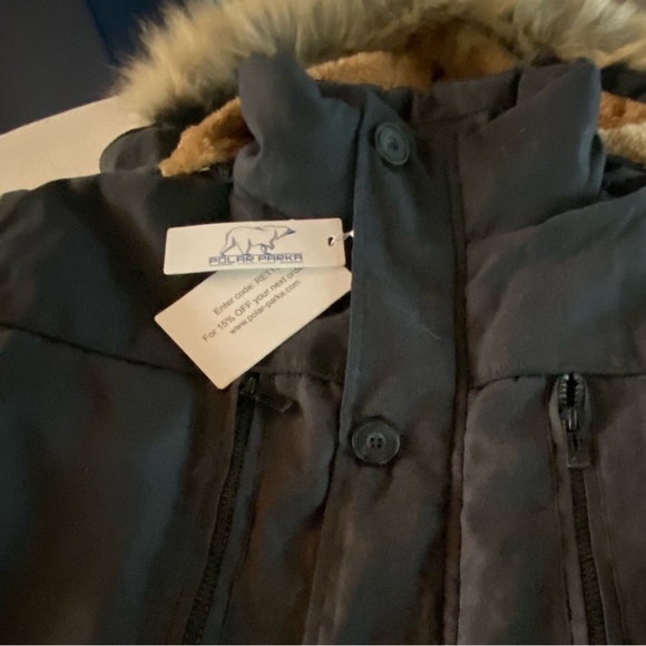NWT Polar Parka Men's Black Parka with Faux Fur Hood, Zipper Interior Fleece - Picture 6 of 13